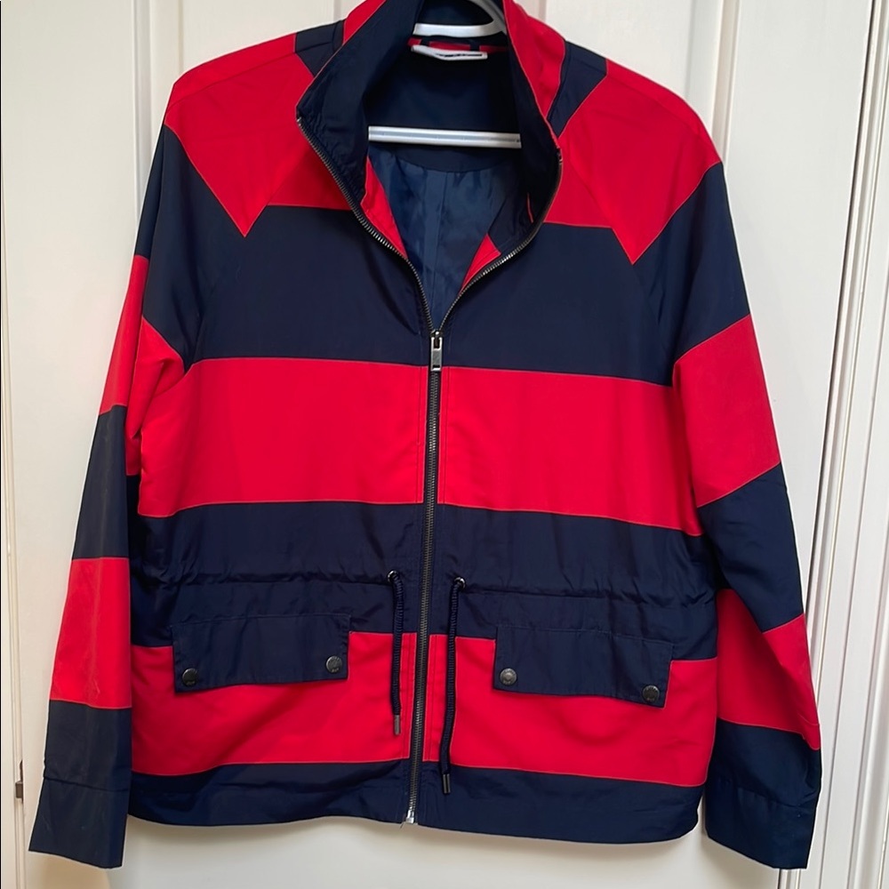 Noisy May sz L Red Navy Wide Stripe Jacket nautical fisherman
